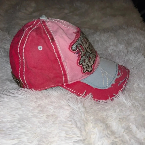 VTG True Religion Embellished Embroidered Cap Hat Buddha Retro Pink One Size - Picture 2 of 10